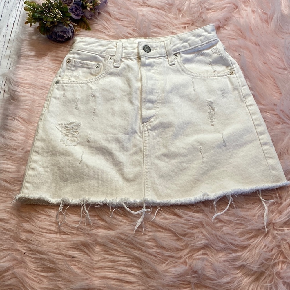 BOYISH Corey Royal Wedding White Distressed Denim Skirt sz 24
